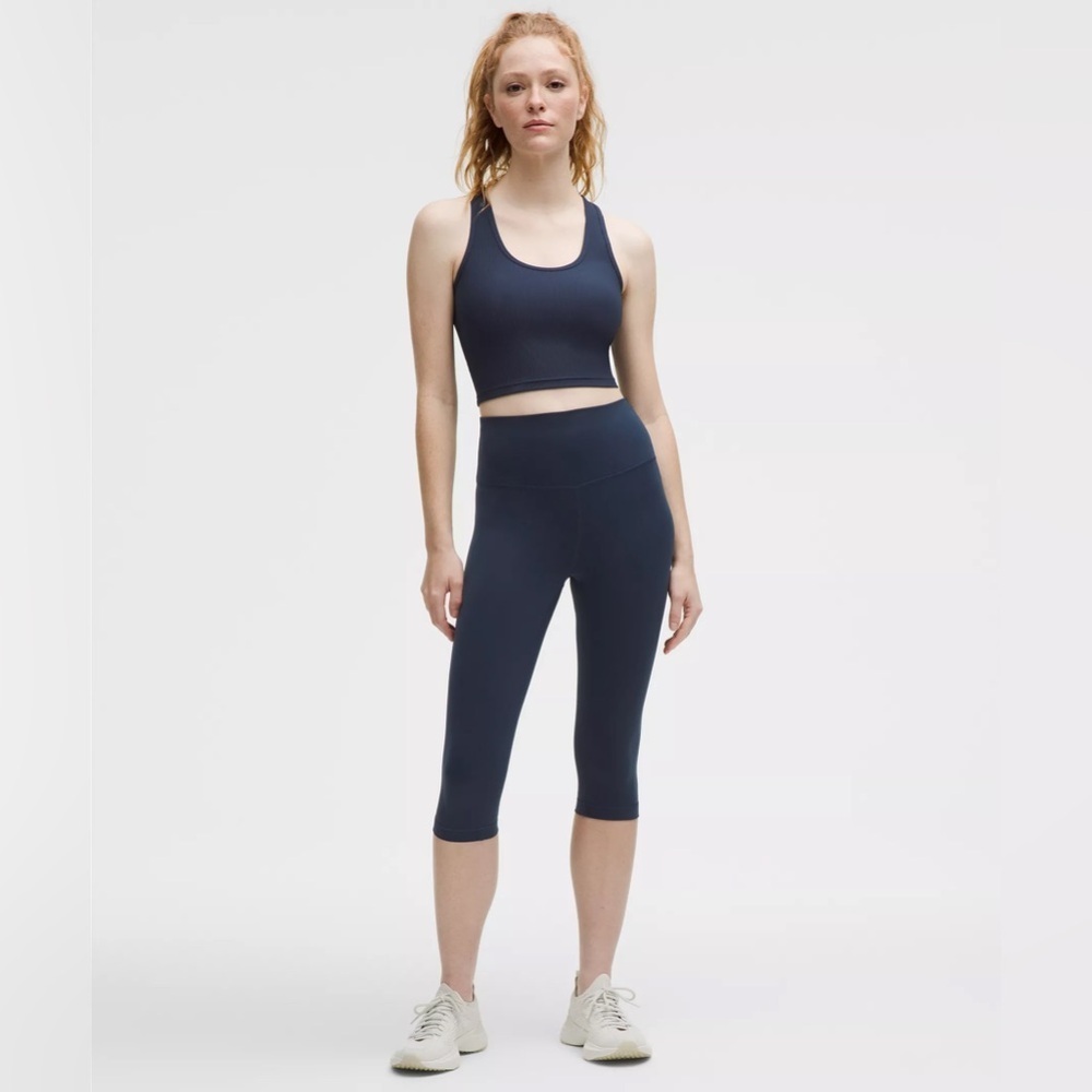Lululemon blue crop leggings fitted sheer cropped athletic athleisure 8